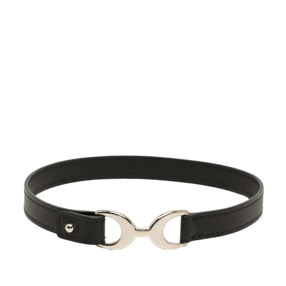 HERMES Black Leather Charm Bracelet